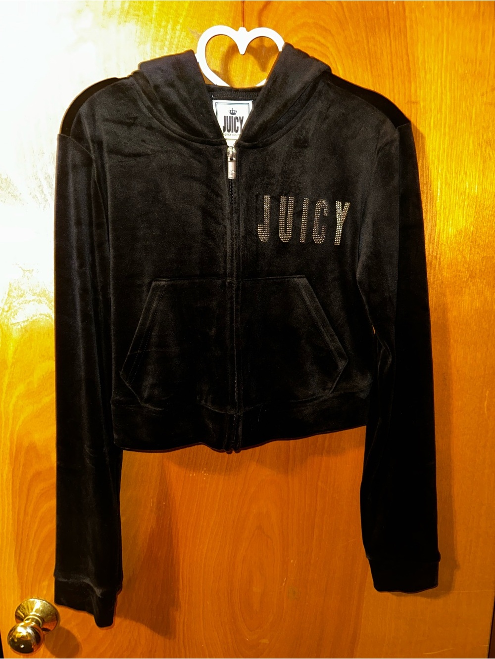 Juicy Couture Velour Full Zip Hoodie Logo Rhinestone Black Women’s M - NWT